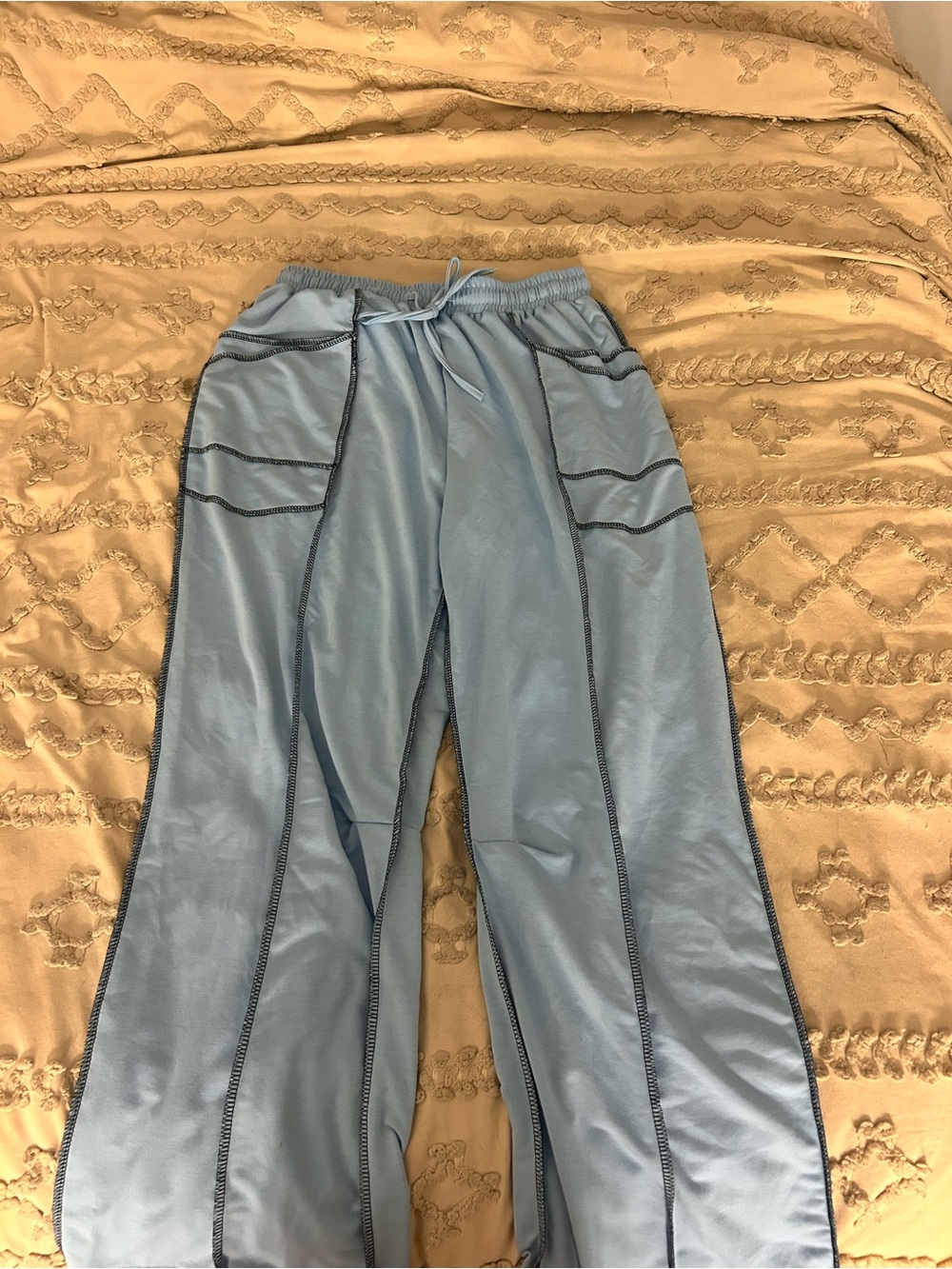 Amazon Women's Light Blue Track Joggers with Contrast Stitching